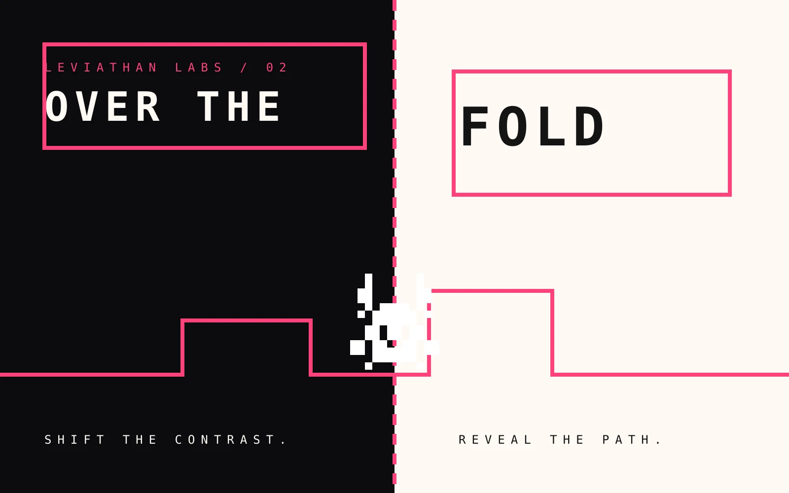 A one-bit browser world splitting into light and dark paths.