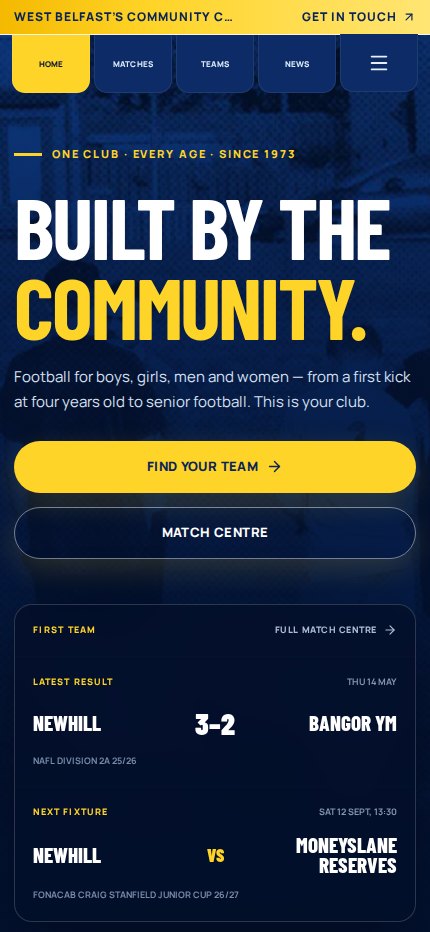 Newhill FC V2 mobile homepage