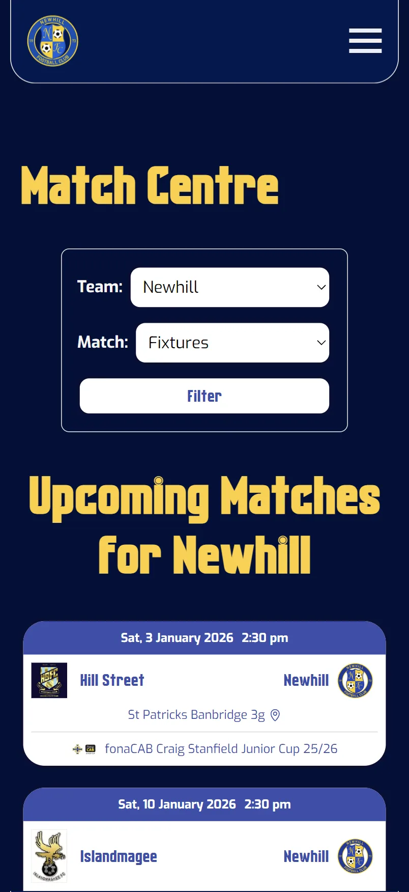 Newhill FC website view 5