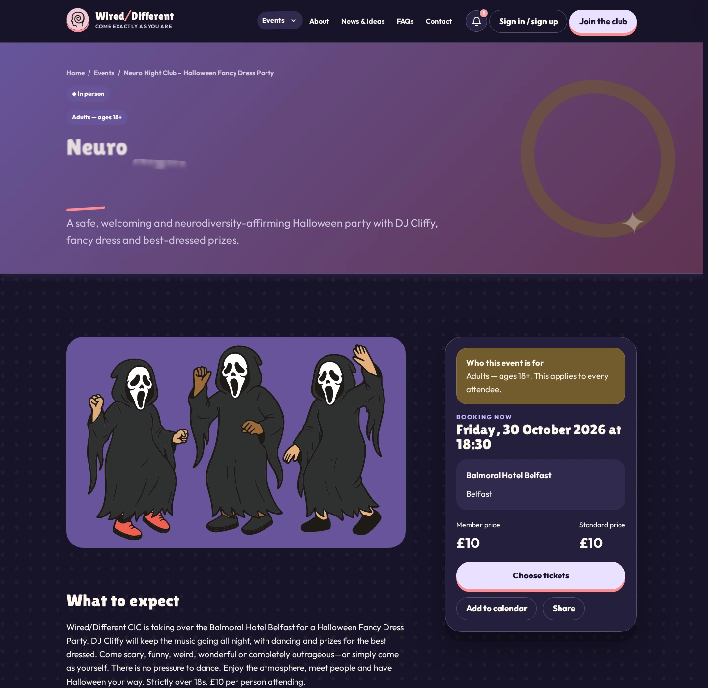 Wired/Different event page with booking details and staff shortcuts