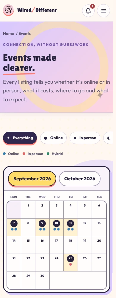 Wired/Different mobile events calendar