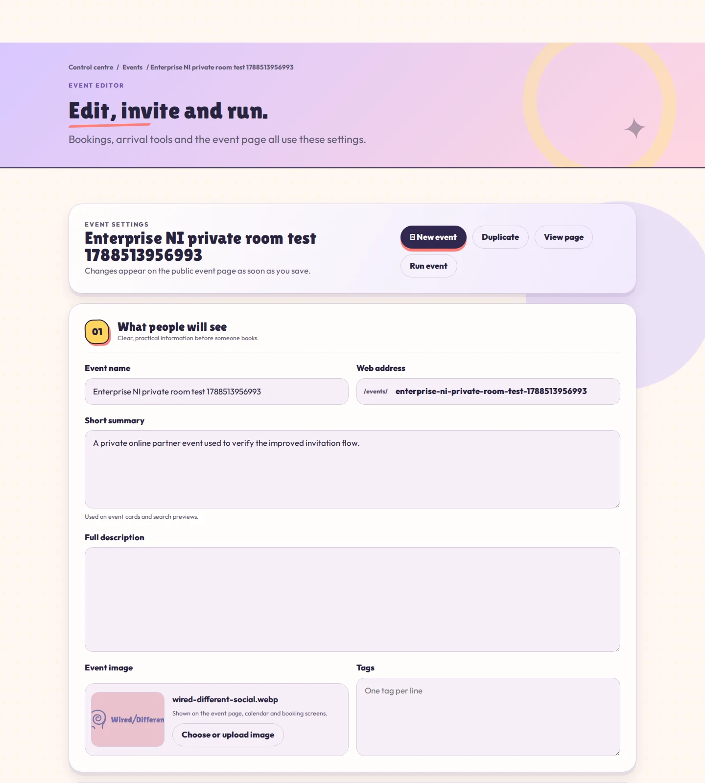 Wired/Different event editor for staff